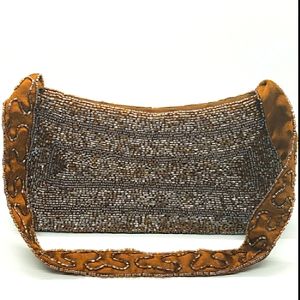 Vintage Beaded Brown Formal Clutch